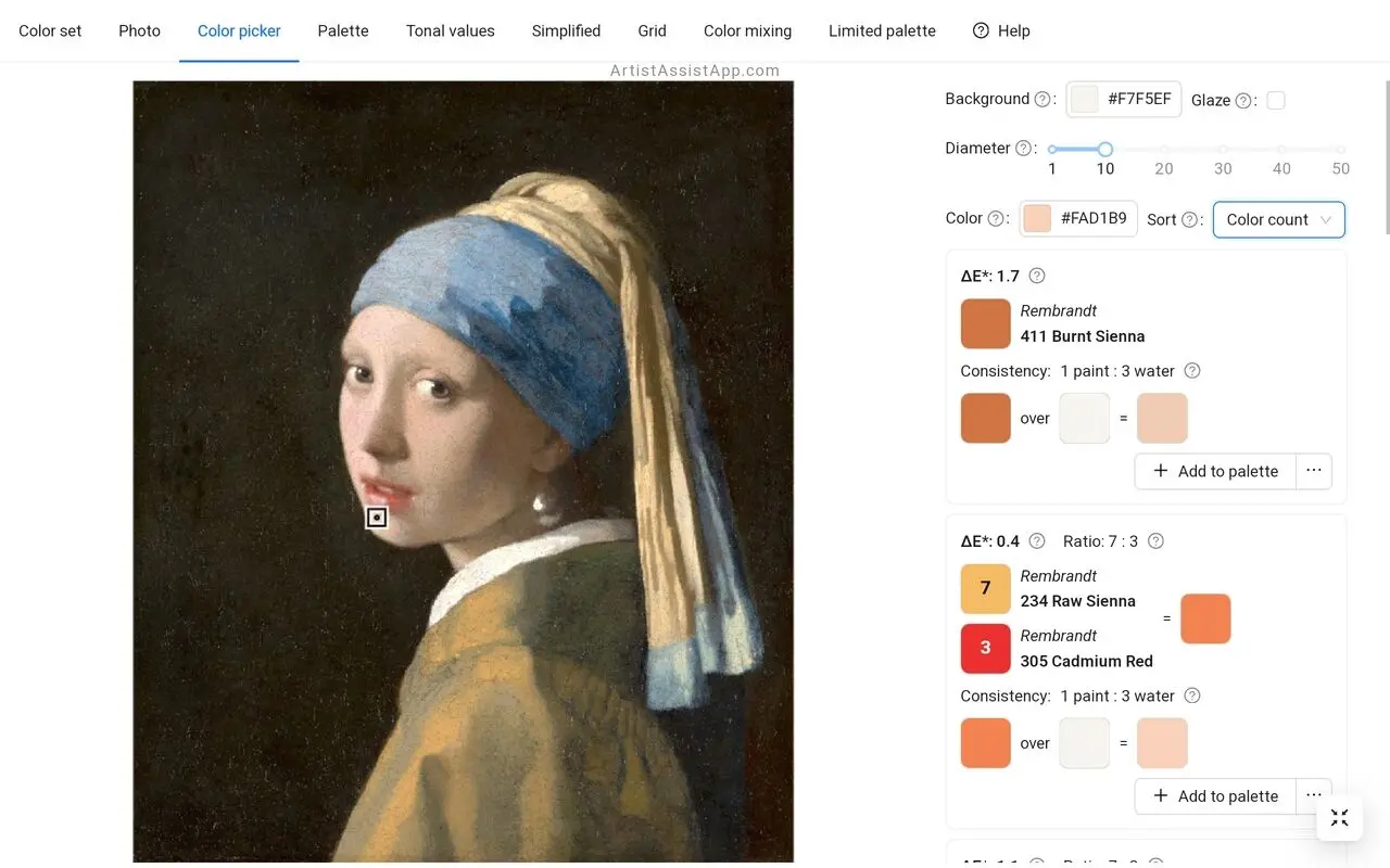ArtistAssistApp: accurately mixing color from a reference photo with real paints