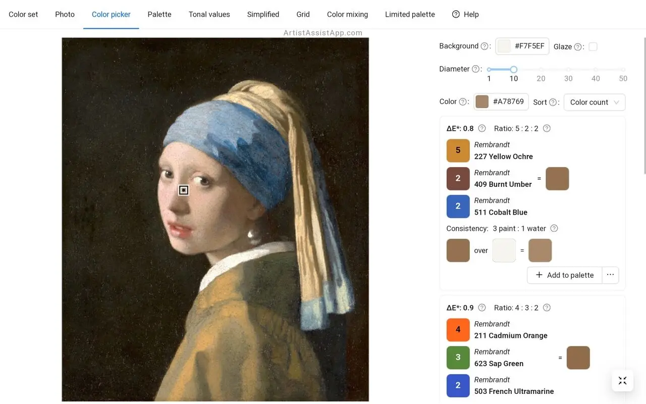 ArtistAssistApp: accurately mixing color from a reference photo with real paints