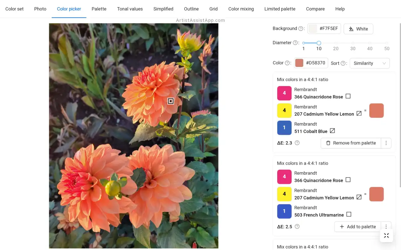 ArtistAssistApp: miscelazione accurata del colore di una foto di riferimento con vernici reali