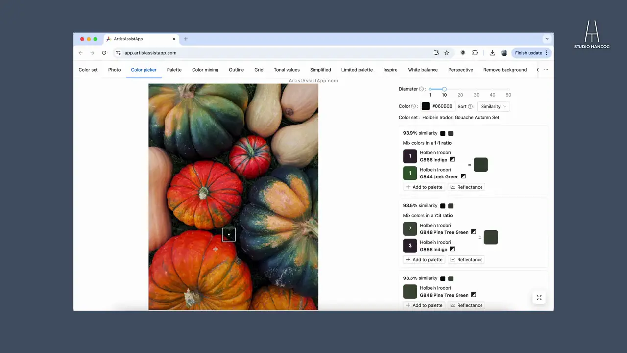 Accurately mixing any color from a photo using ArtistAssistApp