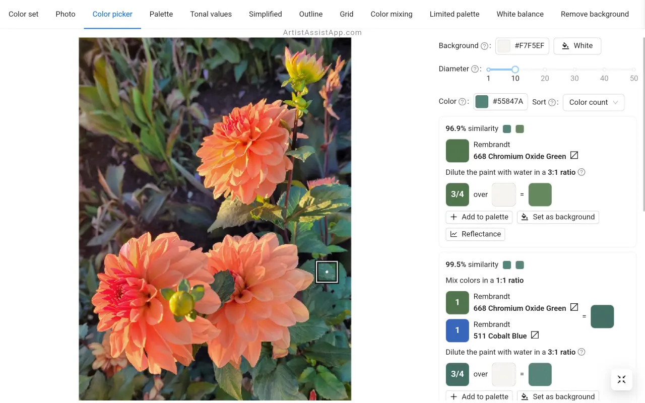 Accurately mixing any color from a photo using ArtistAssistApp