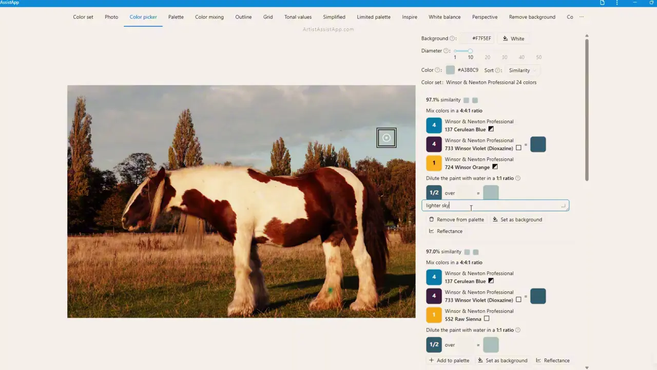 Accurately mixing any color from a photo using ArtistAssistApp