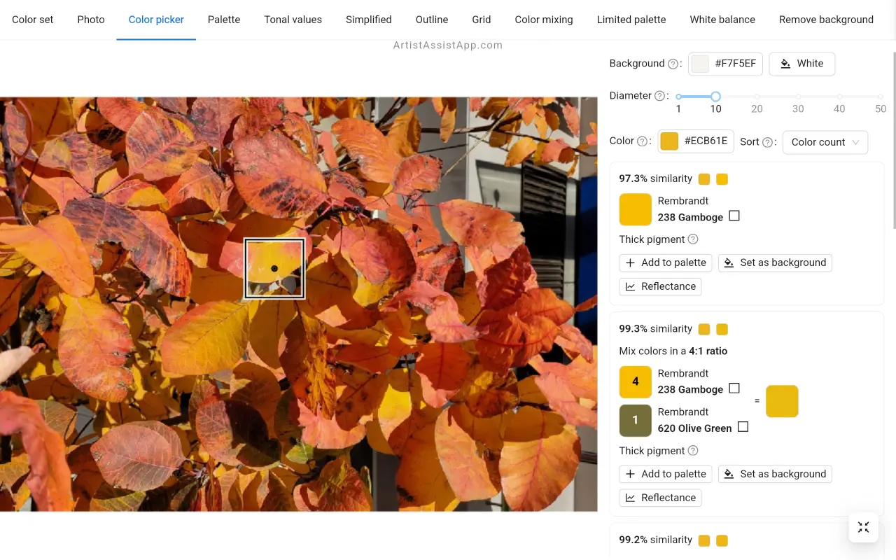Accurately mixing any color from a photo using ArtistAssistApp