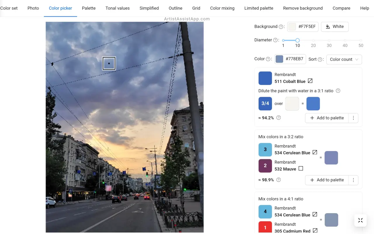Accurately mixing any color from a photo using ArtistAssistApp