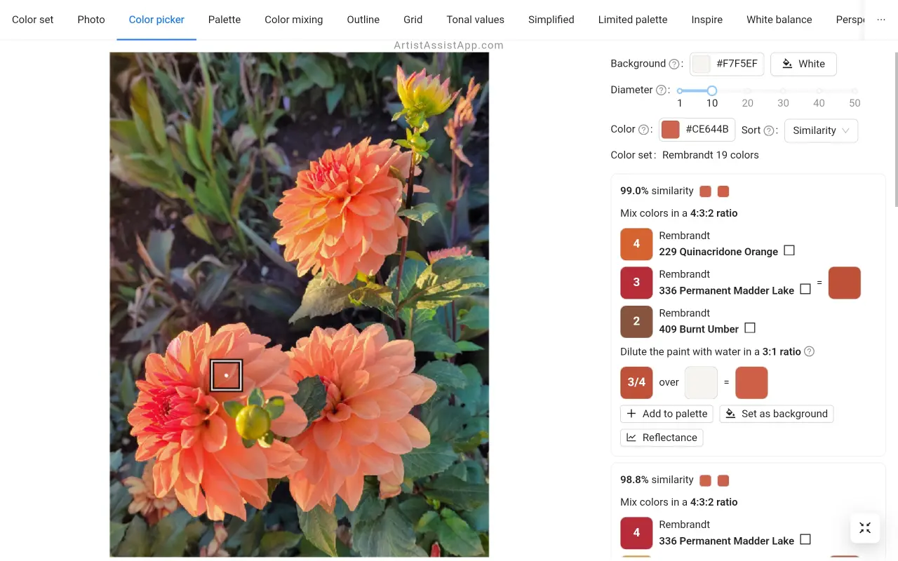 Accurately mixing any color from a photo using ArtistAssistApp