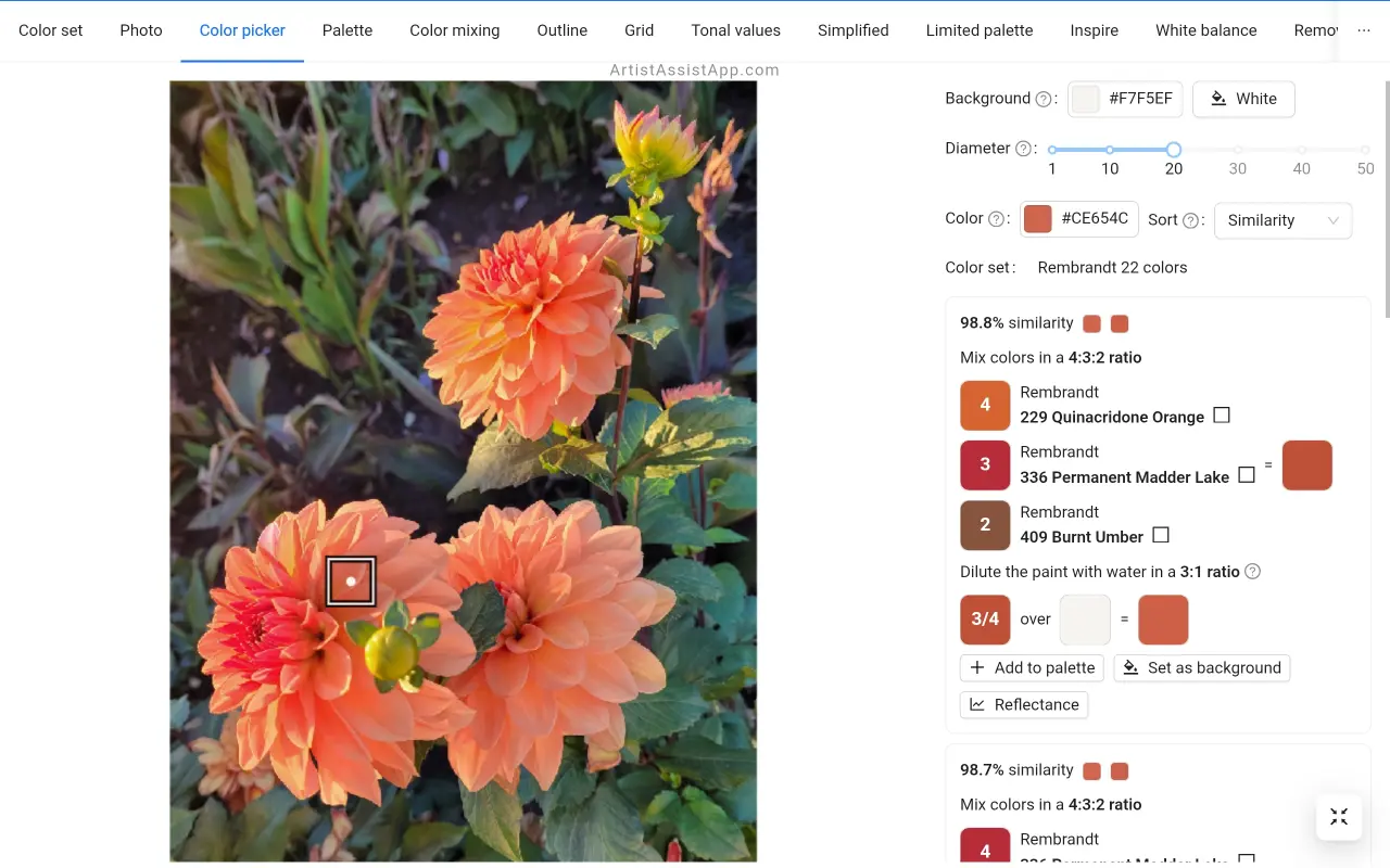 Accurately mixing any color from a photo using ArtistAssistApp