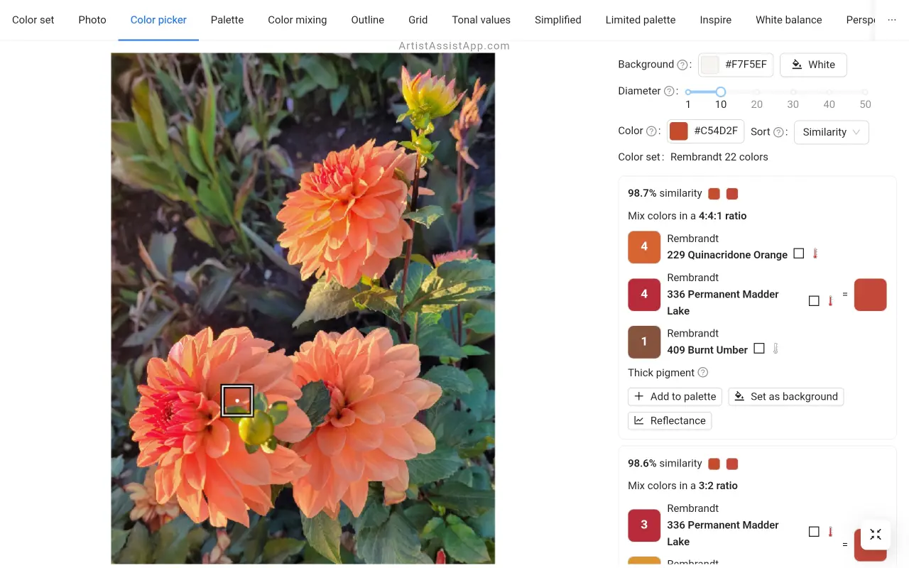 Accurately mixing any color from a photo using ArtistAssistApp