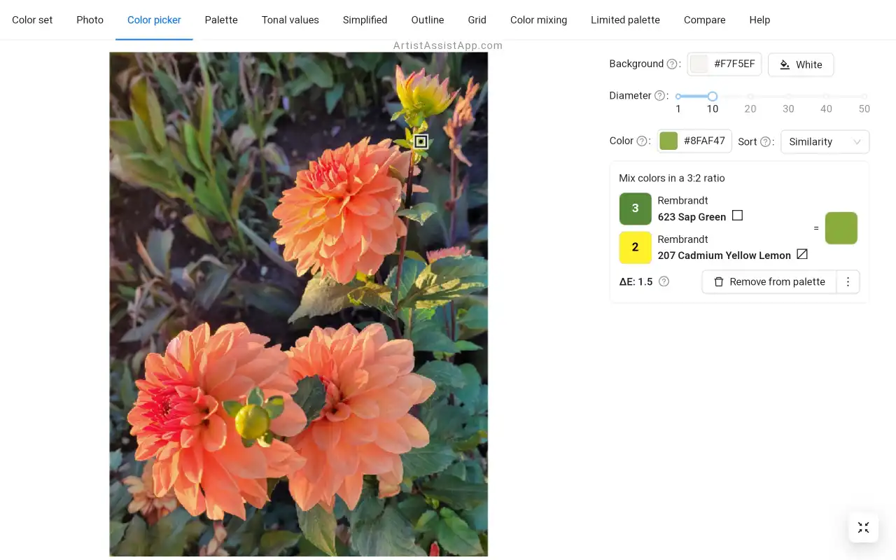ArtistAssistApp: Präzises Mischen von Farben aus einem Referenzfoto mit echten Farben