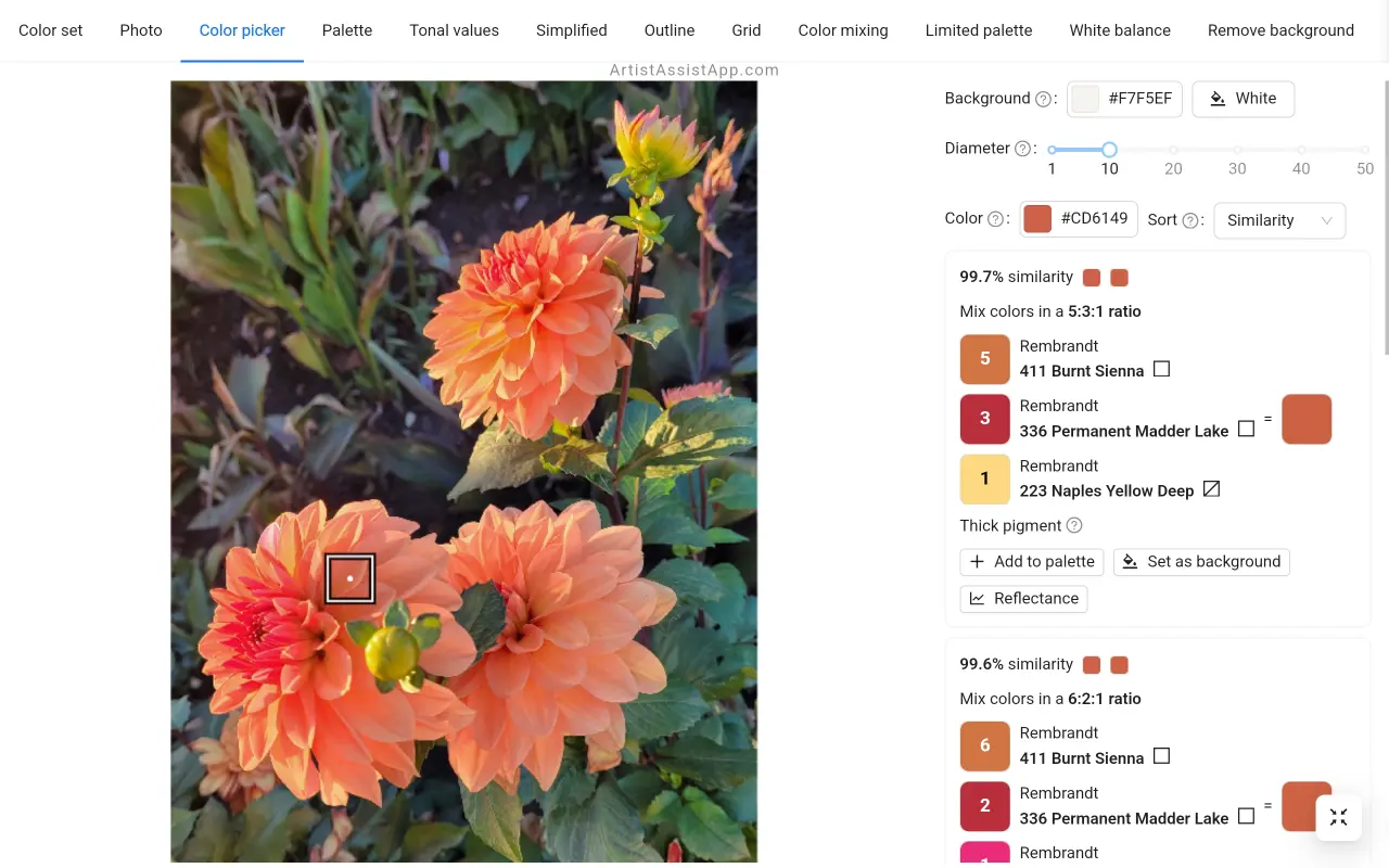 Accurately mixing any color from a photo using ArtistAssistApp