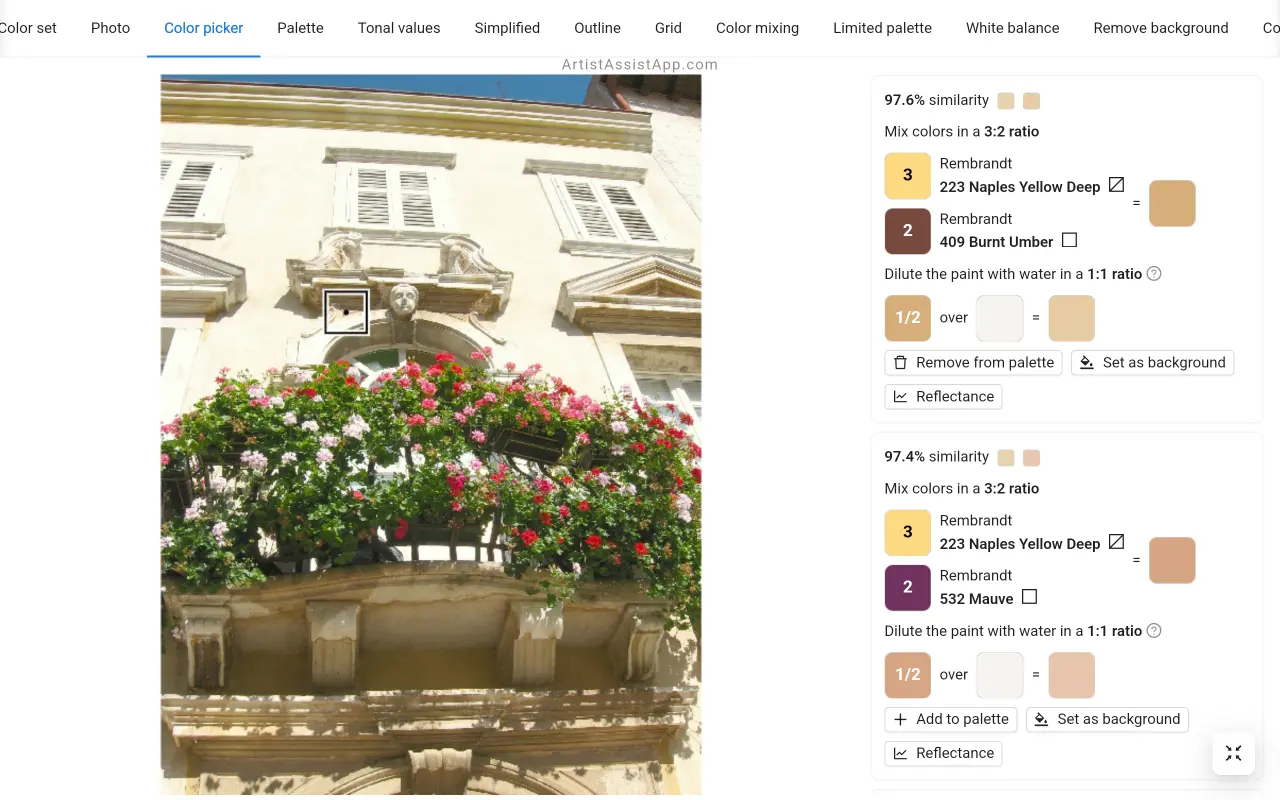 Accurately mixing any color from a photo using ArtistAssistApp