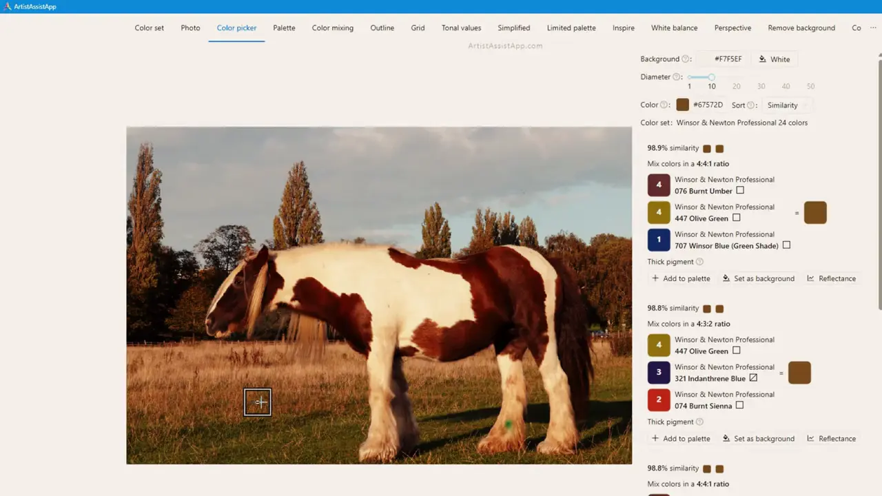 Accurately mixing any color from a photo using ArtistAssistApp
