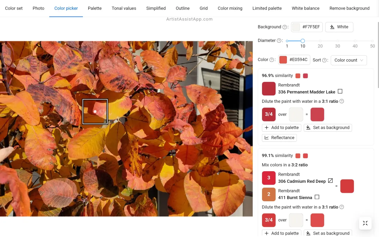 Accurately mixing any color from a photo using ArtistAssistApp