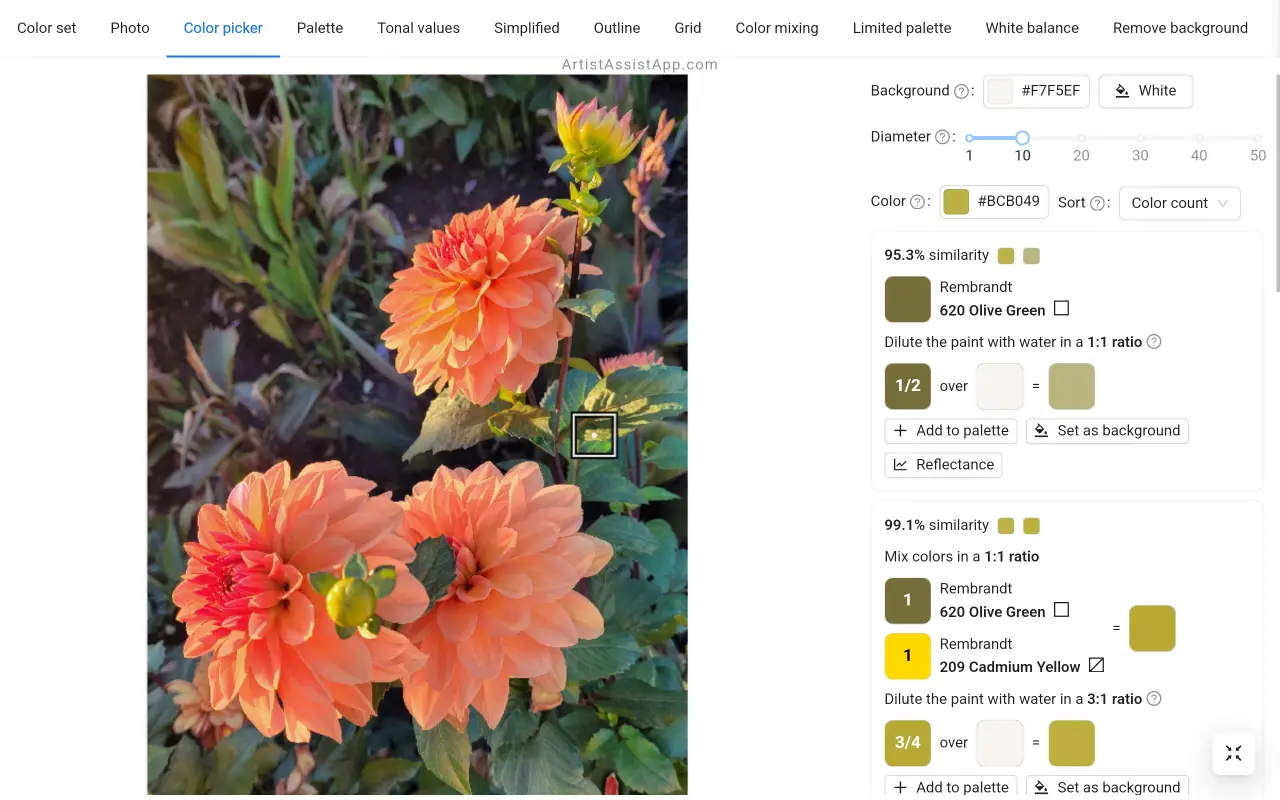 Accurately mixing any color from a photo using ArtistAssistApp