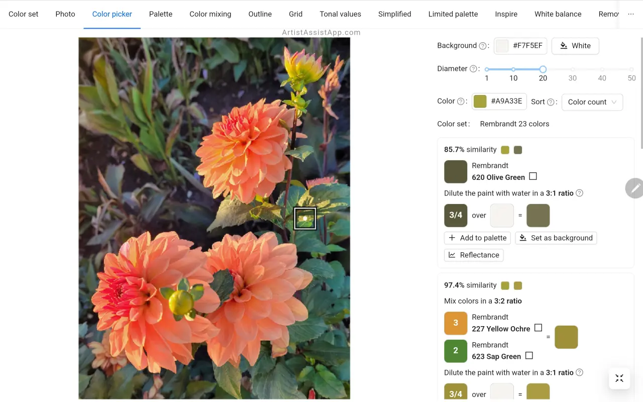 Accurately mixing any color from a photo using ArtistAssistApp