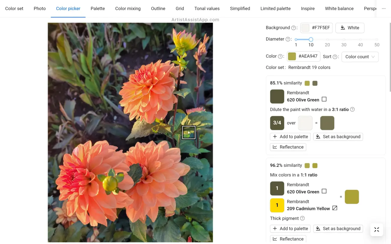 Accurately mixing any color from a photo using ArtistAssistApp