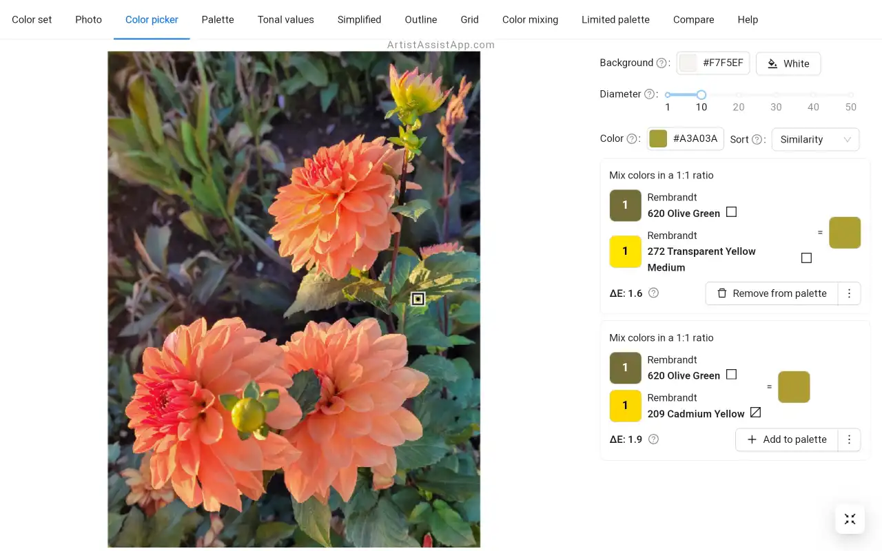 ArtistAssistApp: Präzises Mischen von Farben aus einem Referenzfoto mit echten Farben