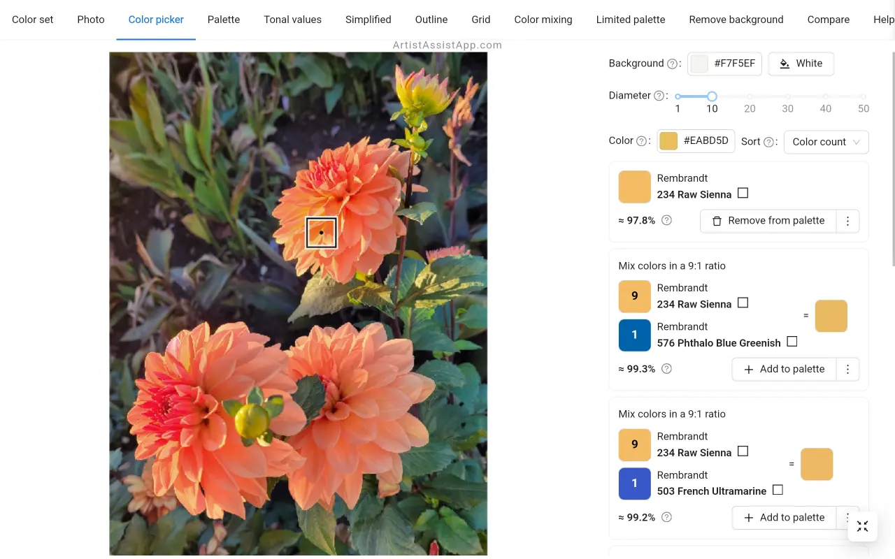 Accurately mixing any color from a photo using ArtistAssistApp