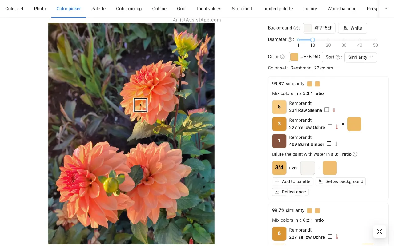 Accurately mixing any color from a photo using ArtistAssistApp