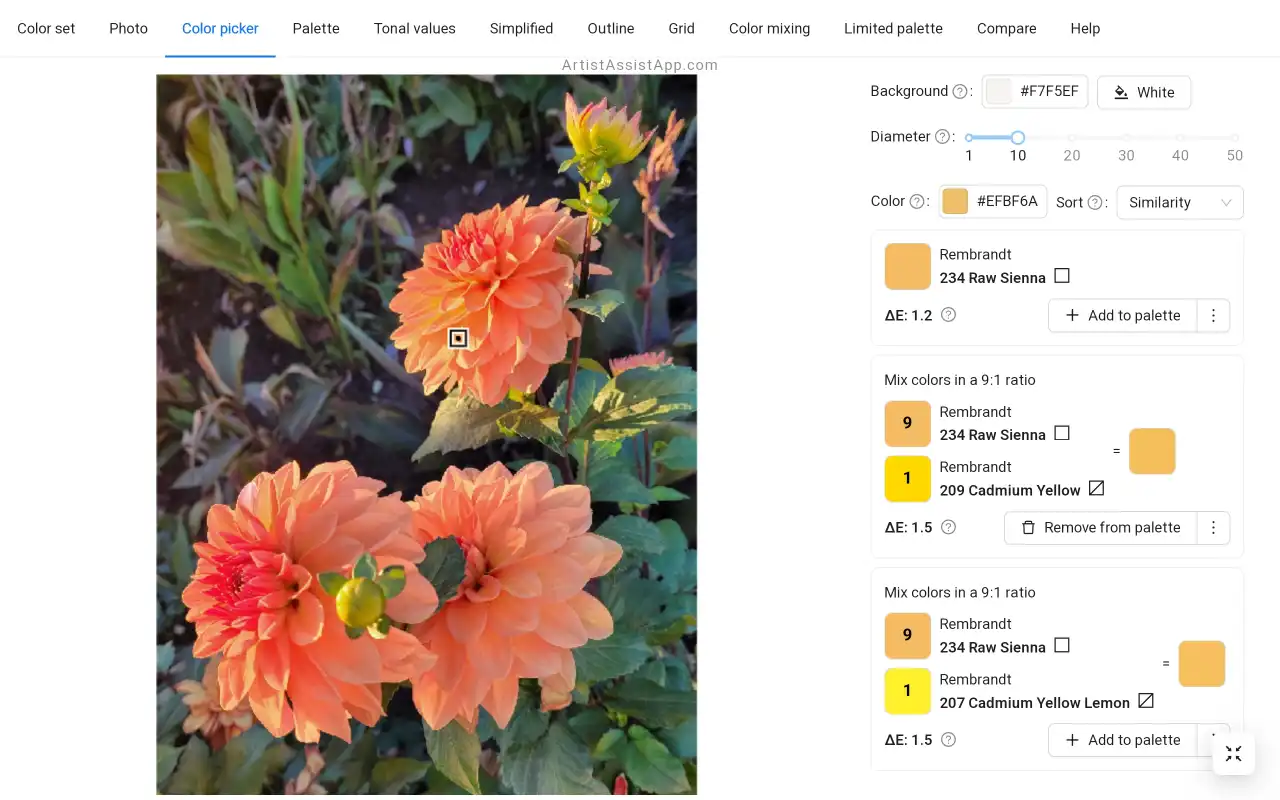 ArtistAssistApp: Präzises Mischen von Farben aus einem Referenzfoto mit echten Farben