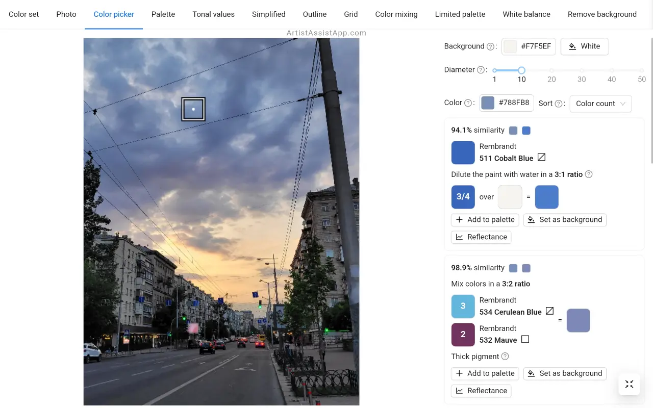 Accurately mixing any color from a photo using ArtistAssistApp