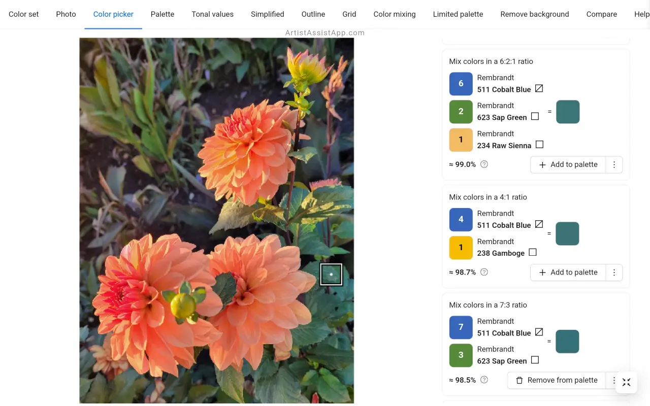 Accurately mixing any color from a photo using ArtistAssistApp