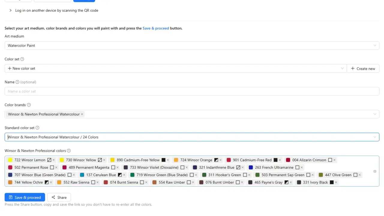 Creating a color set in ArtistAssistApp