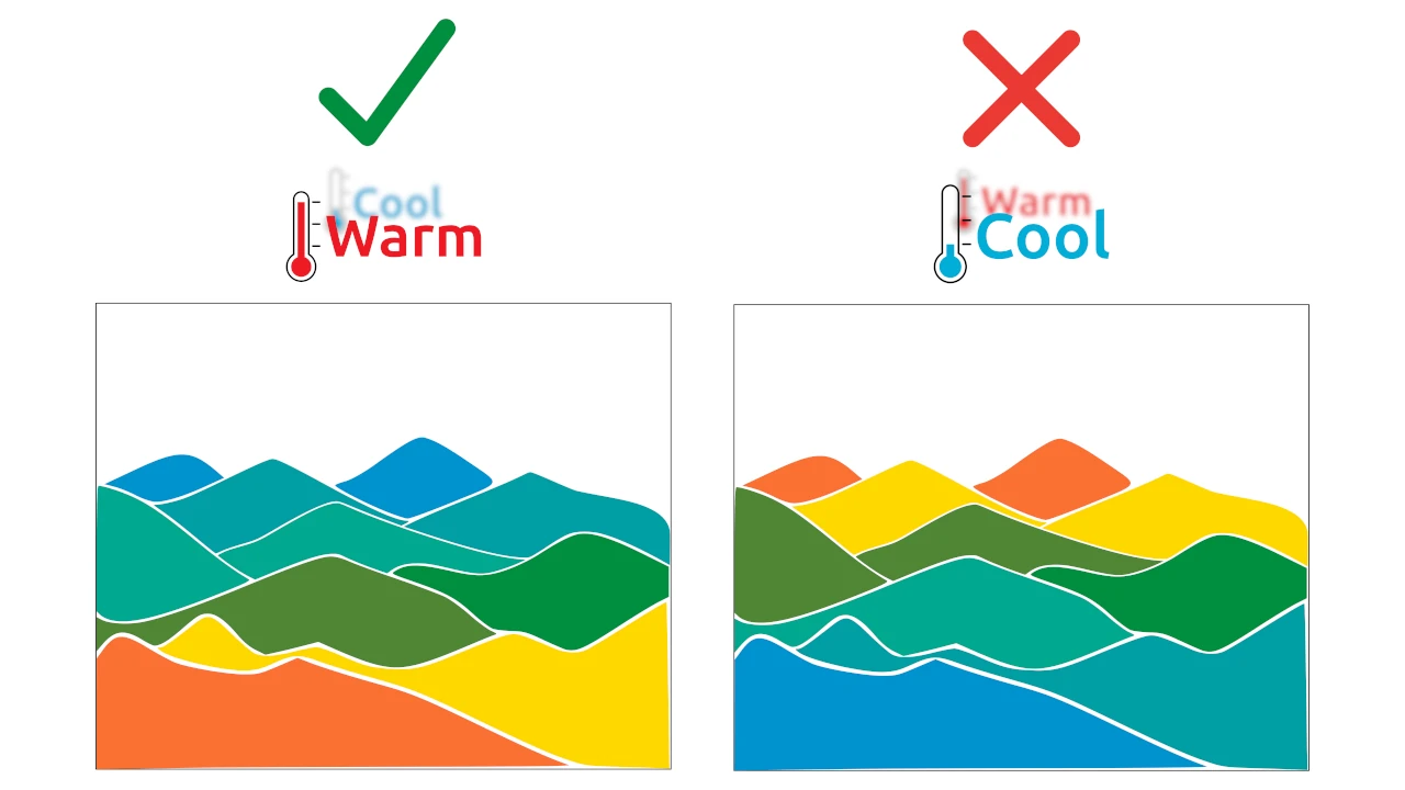 Creating depth in landspaces with warm and cool colors