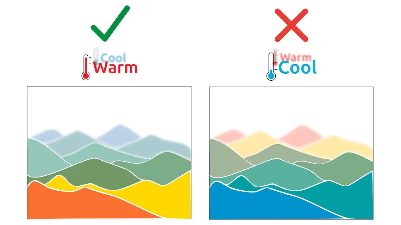 Creating depth in landspaces with warm and cool colors