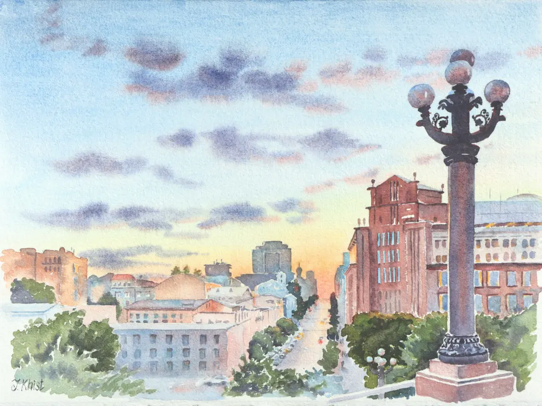 Kyiv downtown watercolor painting by Irina Khist