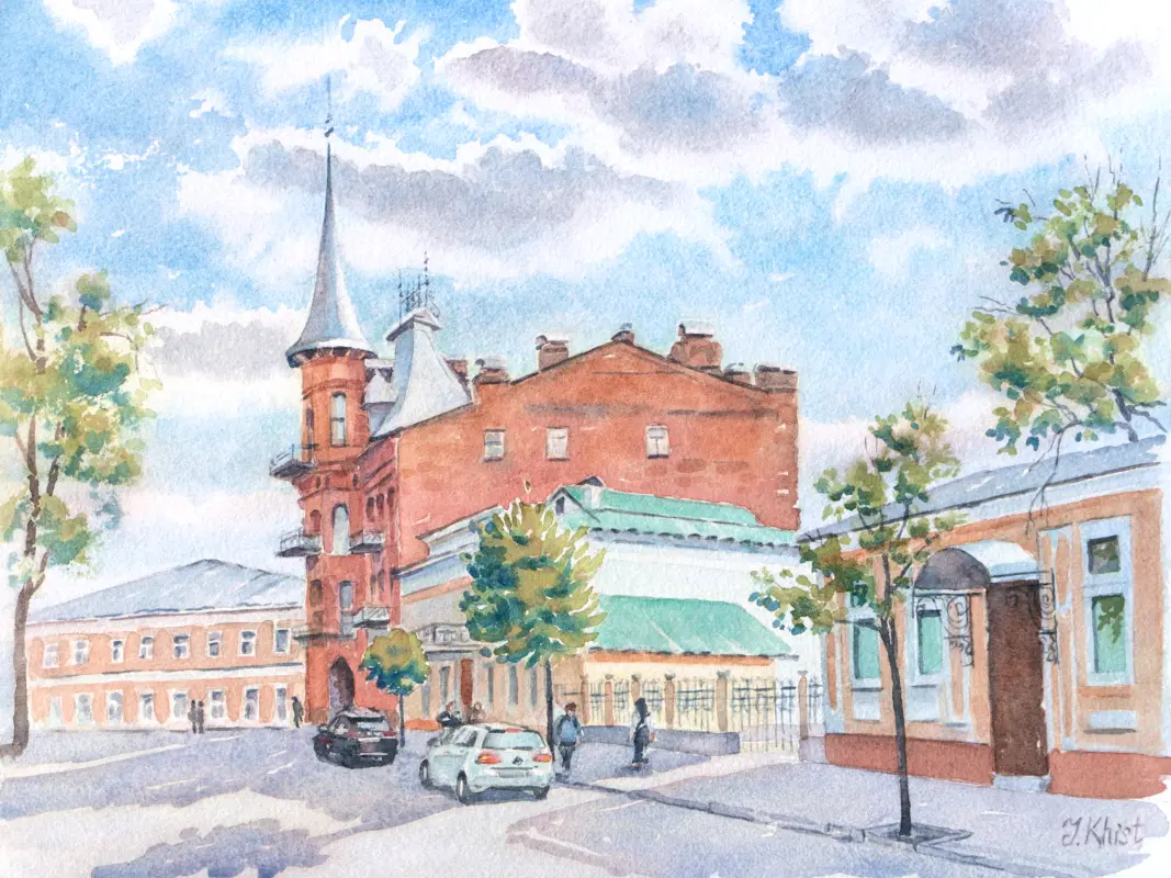 Kyiv downtown watercolor painting by Irina Khist