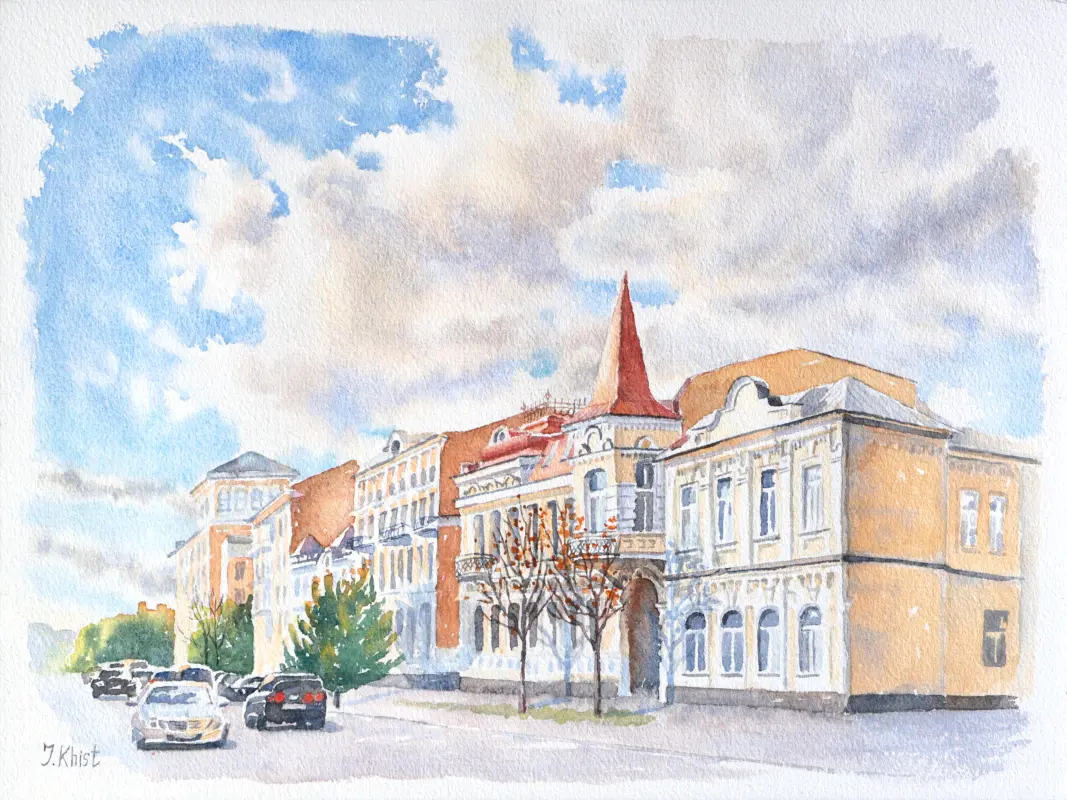 Kyiv downtown watercolor painting by Irina Khist