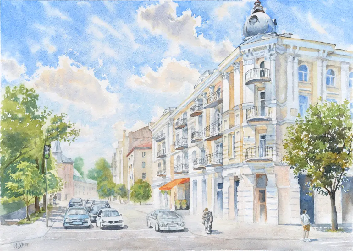 Kyiv downtown watercolor painting by Irina Khist
