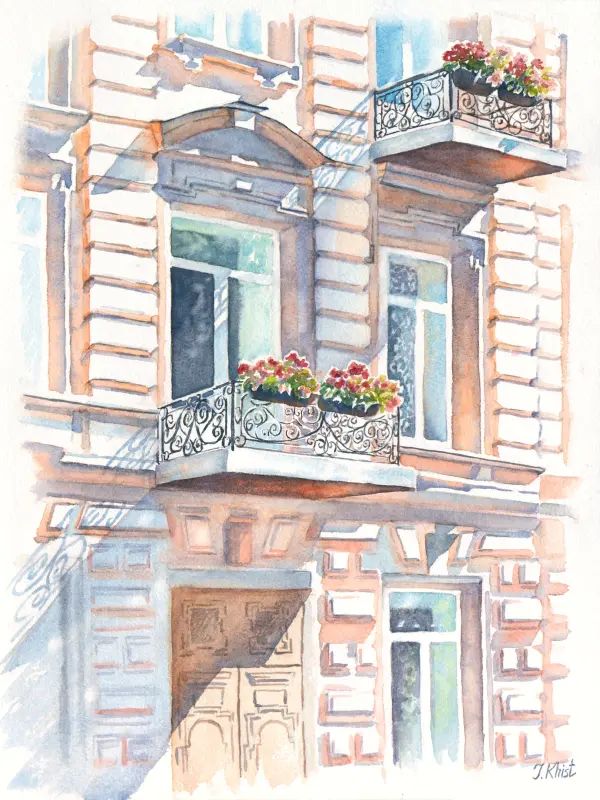 Kyiv downtown watercolor painting by Irina Khist