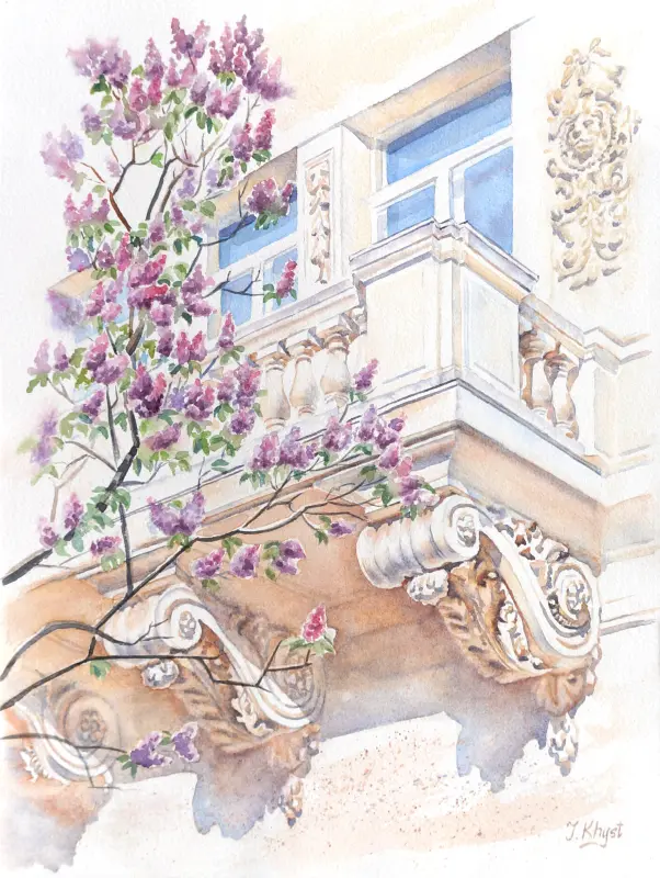 Kyiv downtown watercolor painting by Irina Khist