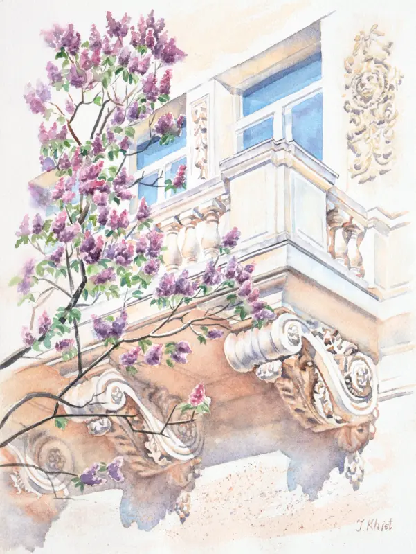 Kyiv downtown watercolor painting by Irina Khist