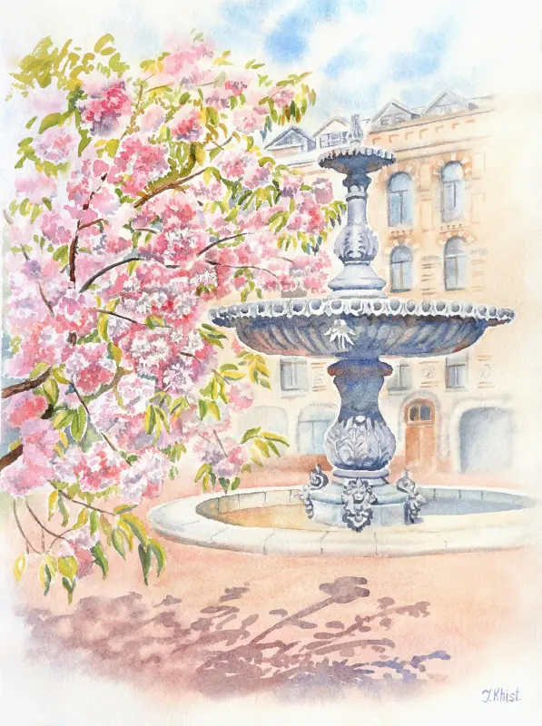 Termen fountain watercolor painting by Irina Khist