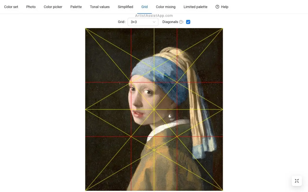 ArtistAssistApp: drawing with a grid method (3x3 grid)