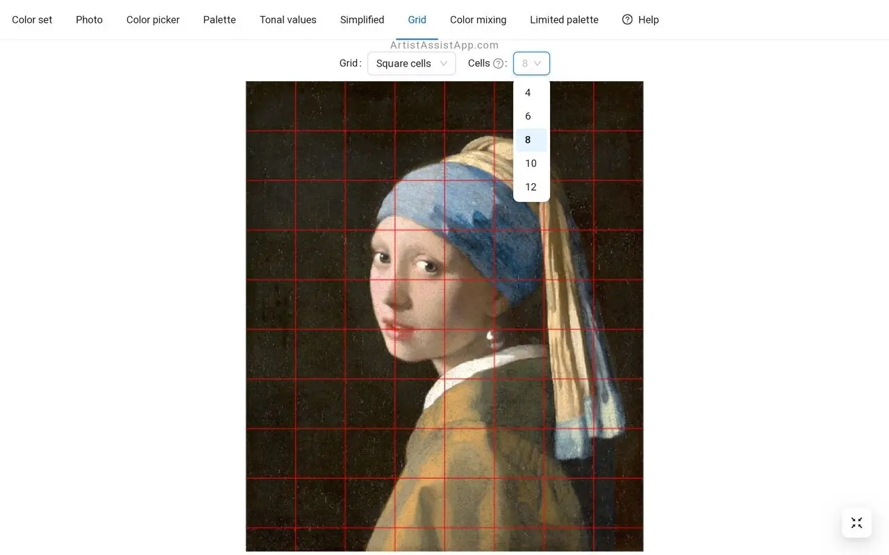 ArtistAssistApp: drawing with a grid method (square grid)