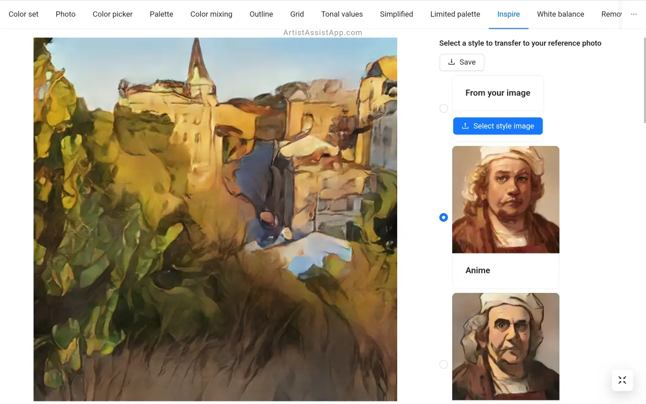 Applying different artistic styles to photos in ArtistAssistApp