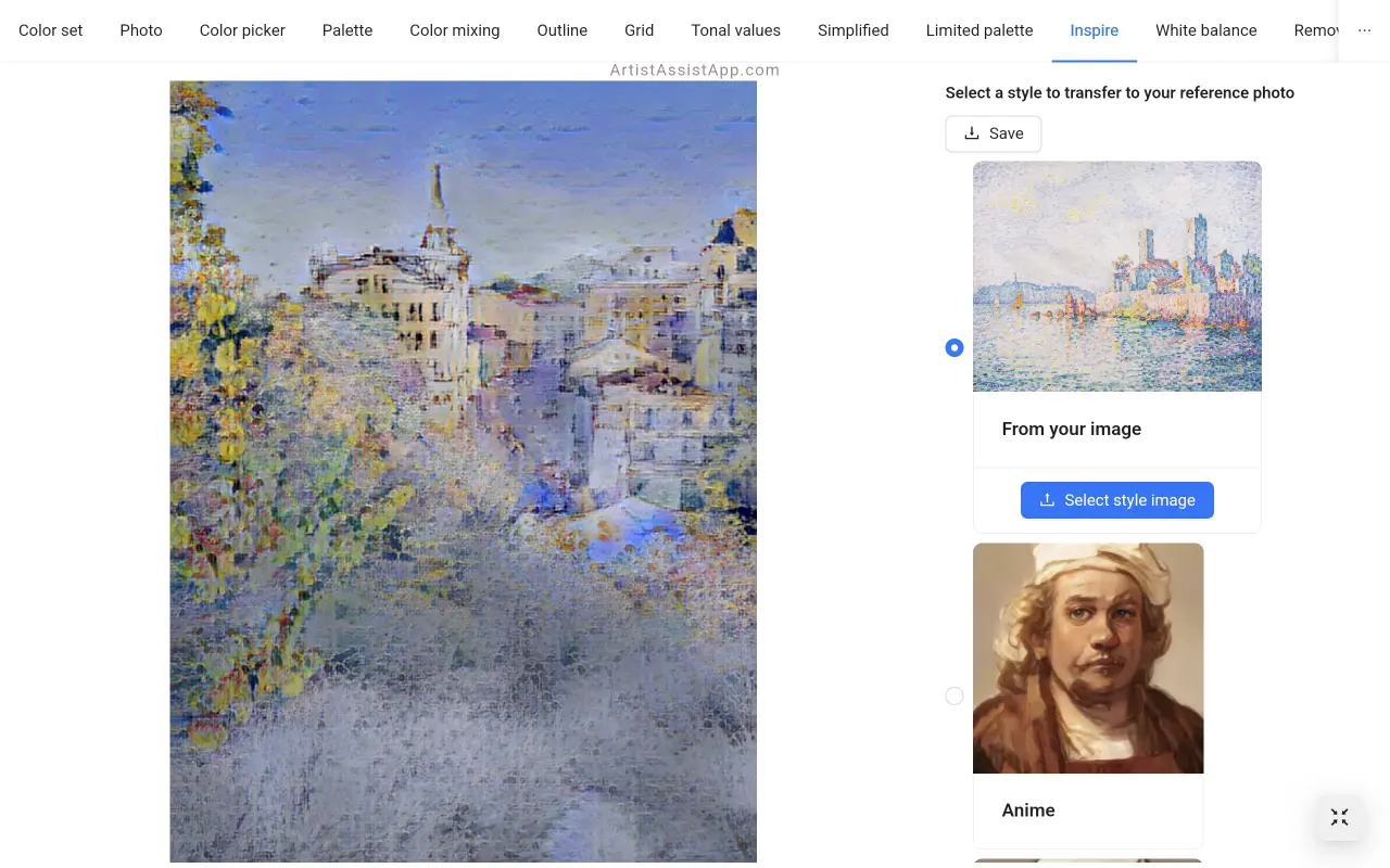 Applying artistic style to a reference photo for inspiration