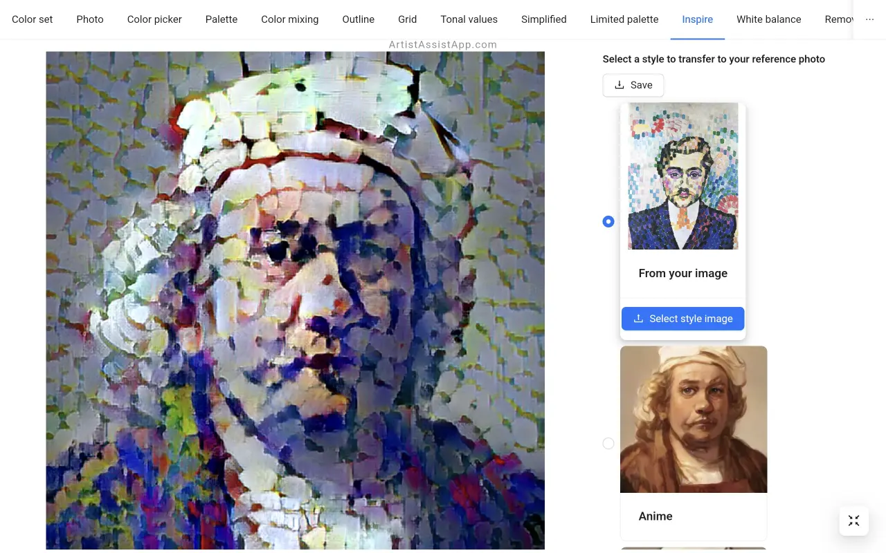 Applying artistic style to a portrait photo for inspiration
