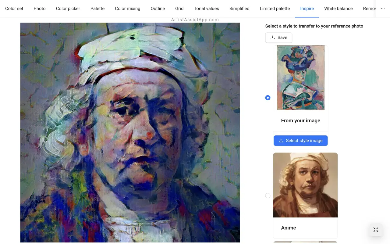 Applying artistic style to a portrait photo for inspiration