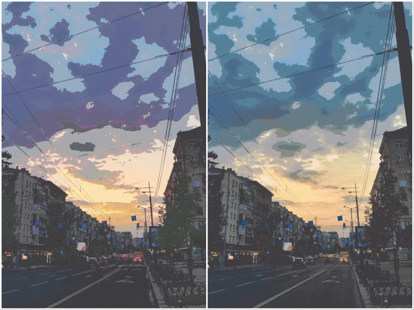Photos painted using different limited palettes in ArtistAssistApp