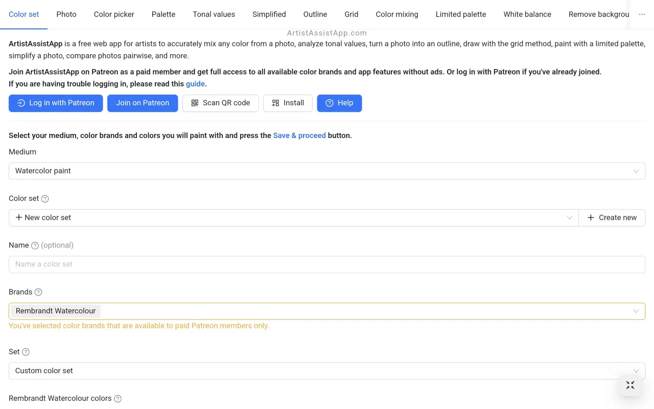 Join or log in to ArtistAssistApp with Patreon