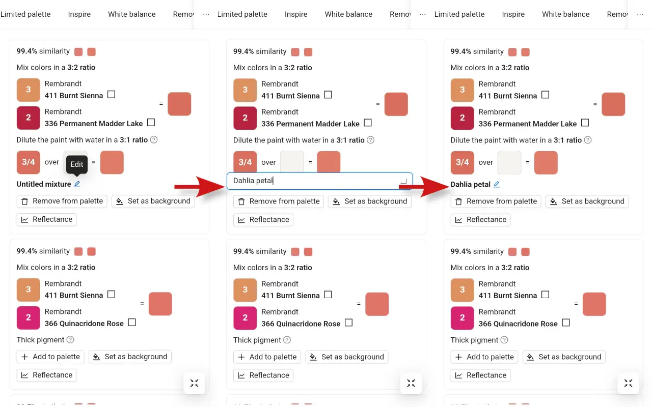 Naming a color mixture in ArtistAssistApp