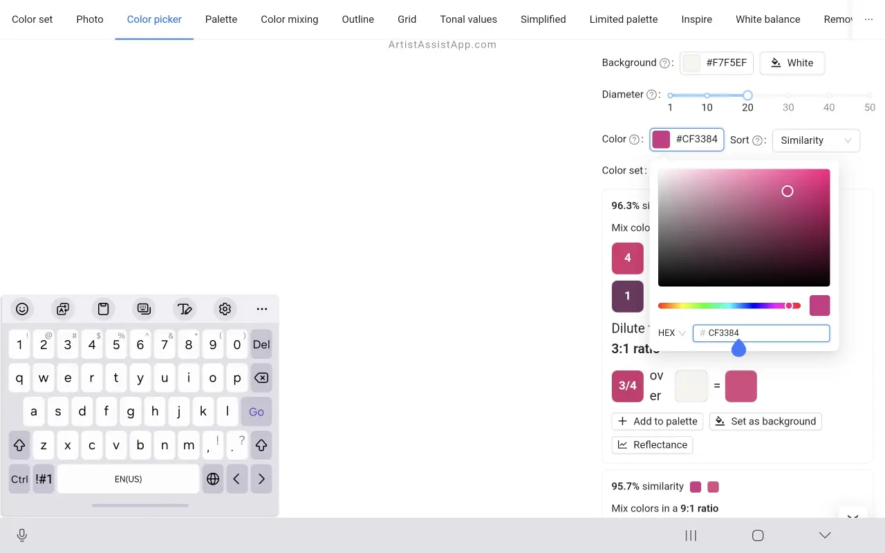 Accurately mixing a target color using ArtistAssistApp
