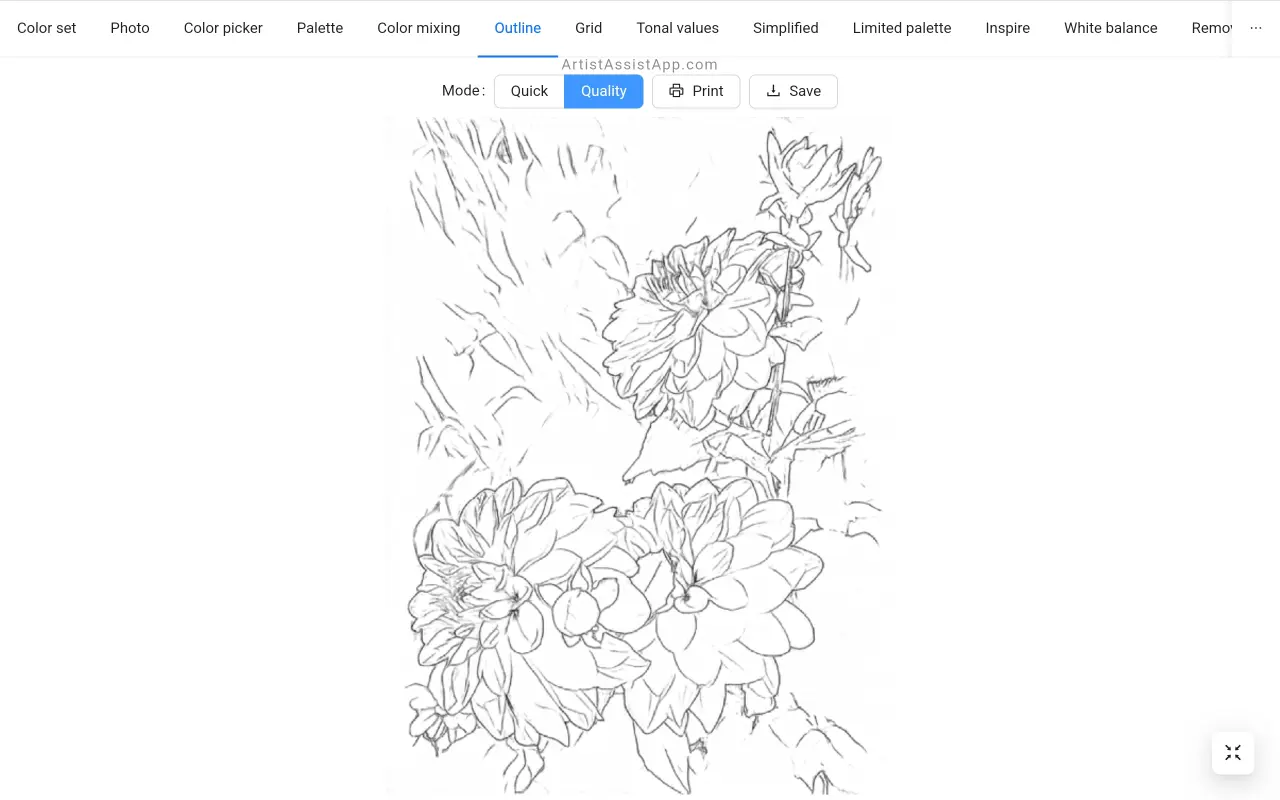 Converting a photo into an outline in ArtistAssistApp