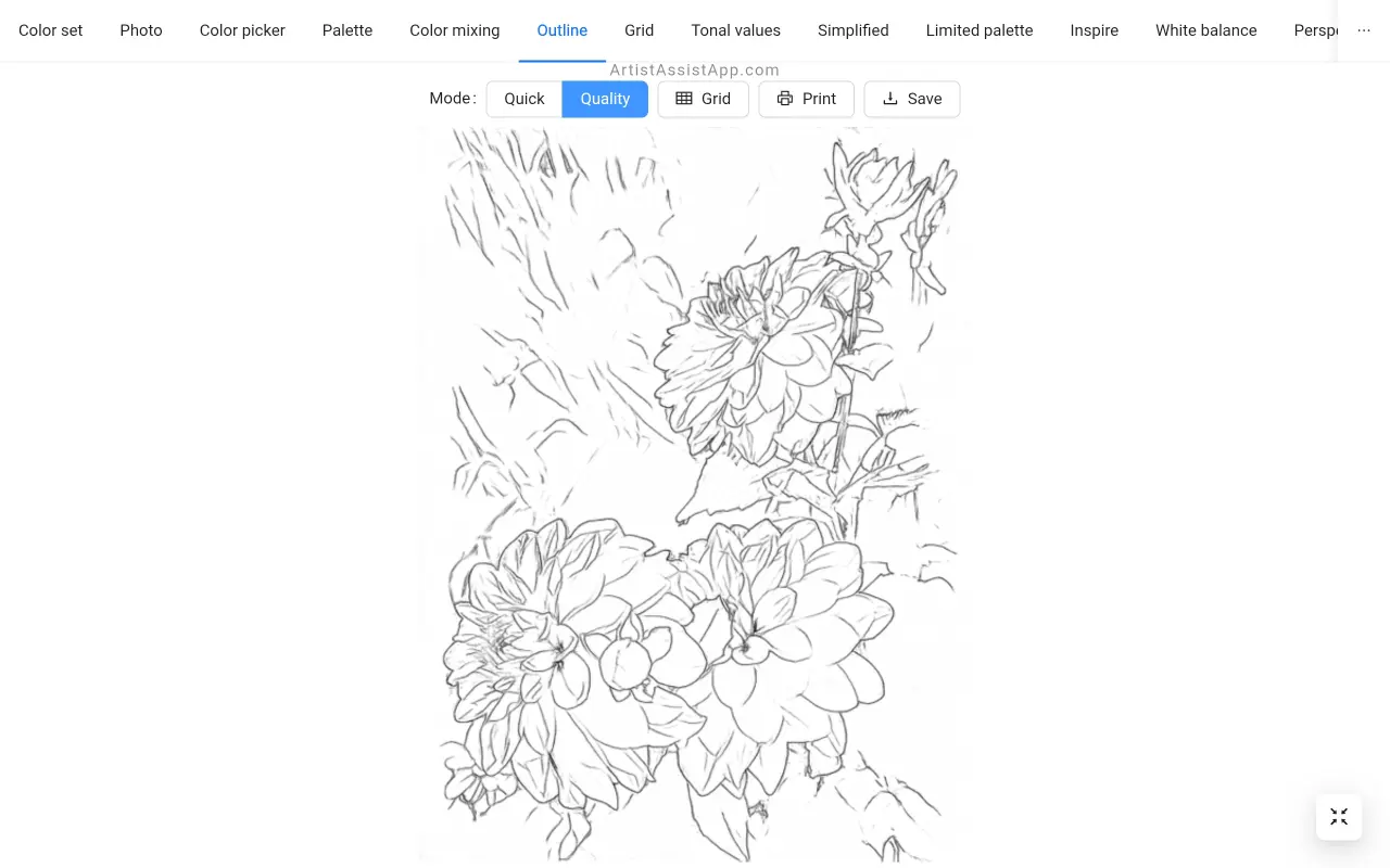 Converting a photo into an outline in ArtistAssistApp
