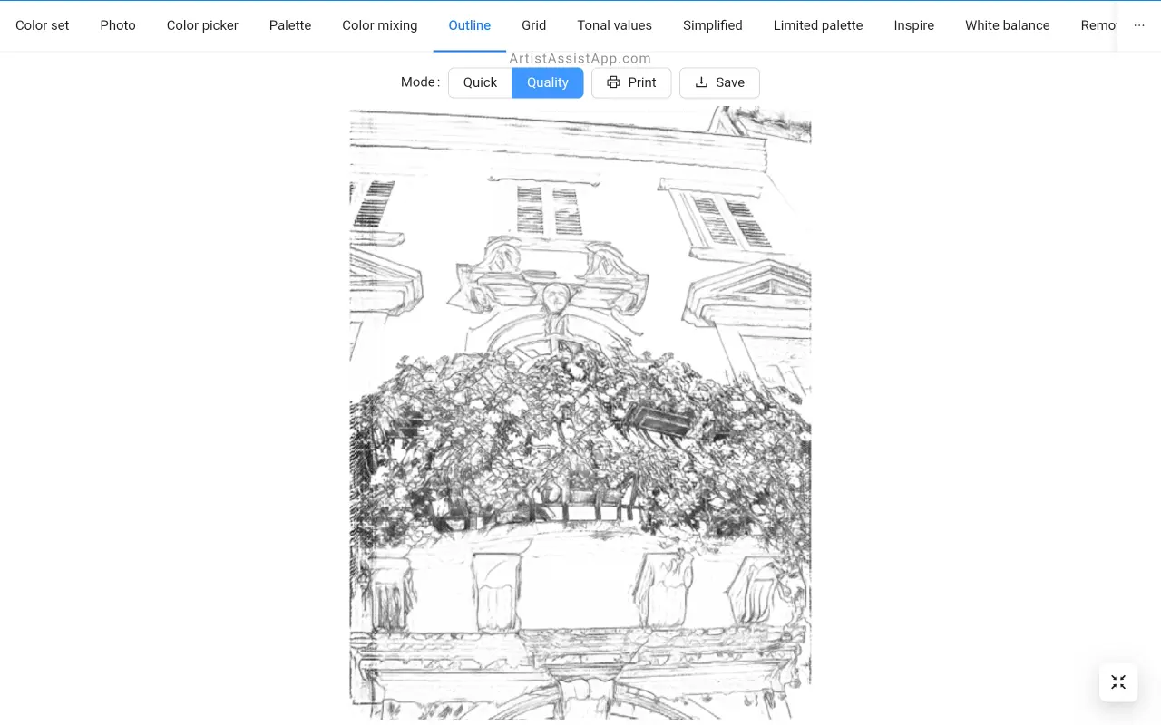 Converting a photo into an outline in ArtistAssistApp