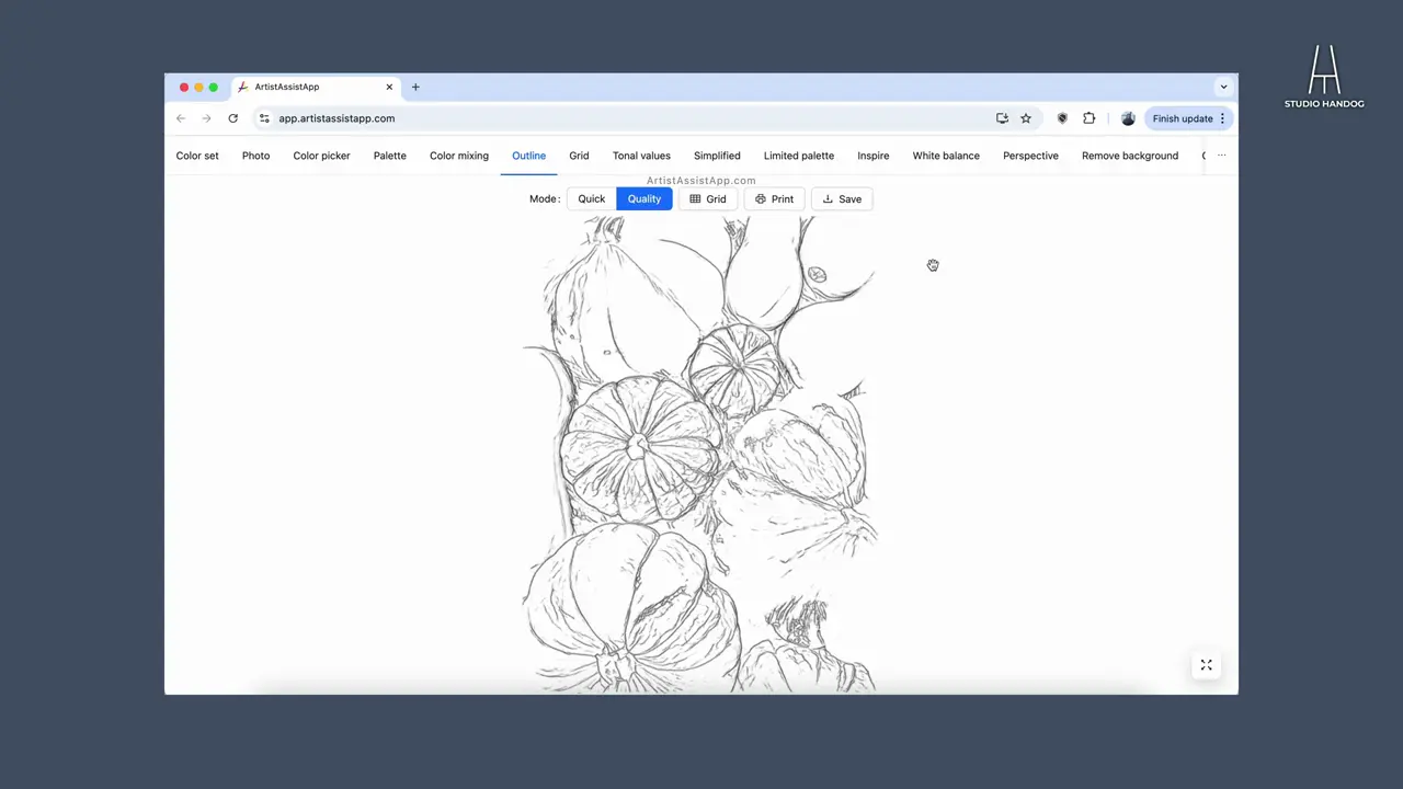 Converting a photo into an outline in ArtistAssistApp